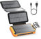 Potuem Solar Power Bank 32000mAh Fast Charging Portable Charger with 4 Cables and 4 Solar Panels Solar, Wireless Solar Charger with LED Flashlights, Outdoor External Battery for Phone