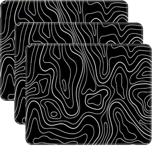 Ningchuya Mausmatte 3er-Pack mit genähten Kanten, Topographische Gaming-Mauspad Anti-Rutsch-Gummi-Basis Mausmatten für Schreibtisch, Laptop, PC, 26x21 Black Topo