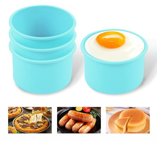 4 Stück Eierpfanne für HeißLuftfritteuse, 10,5cm Silikon Backform für Airfryer Runde Silikonform Eierform Antihaftbeschichtet Luftfritteusen-Zubehör für Frühstücksei Sandwiches
