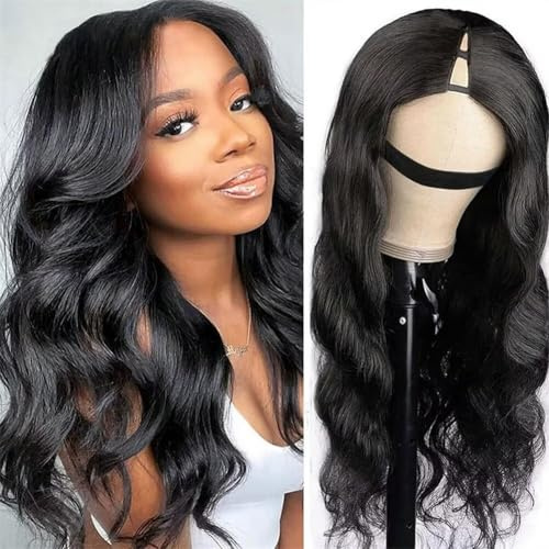 V Part Wig mit Echthaar - Body Wave, 180% Dichte, U Part Wig, Brazilian Hair, No Lace, Glueless - Damen, 18 Inch