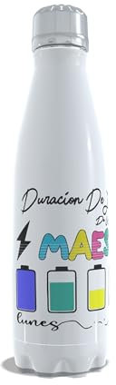 Regalo Profesora Infantil. Botella agua. Botella personalizada. Botella acero inoxidable. Botella térmica de doble capa. Libre BPA. 750ml. Batería Maestro.