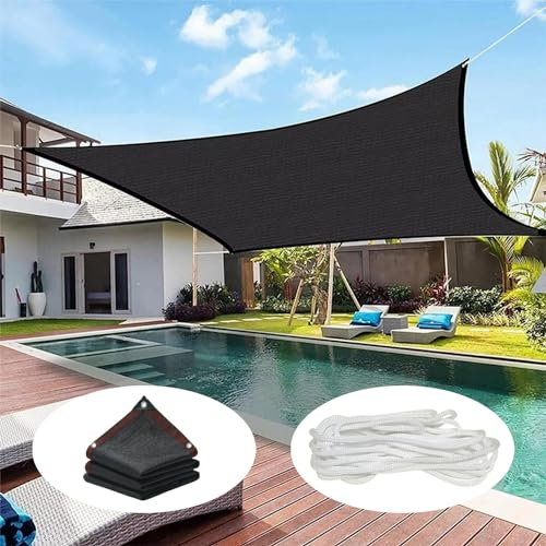 Shade Sails 5m x 5m UV Protection & Cooling Netting, Garden Sail Canopy - Sun Sail for Patio Porch Pergola Cover Canopy, Black