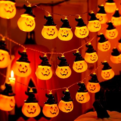 Halloween kürbis lichterkette, 300cm 20 LED Hut Kürbis Licht, Halloween Lichterkette Dekoration, LED Lichterketten Batterie, Lichterkette Halloween für Innen und Außen, Party, Garten,Halloween Deko