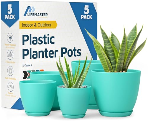 Lifemaster Pflanztöpfe mit Drainagelöchern - Leichte, langlebige & platzsparende Töpfe für drinnen und draußen - vielseitige Funktionalität, Schlichtes modernes Design, 5er Set Pflanztöpfe aus