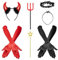 YUNHENTONG Engel Schwarz und Roter Teufel Halloween Kostüm Zubehör, Haarreifen, Engelszauberstab, Teufelsgabel, Schwarze/Rote Handschuhe, für Mädchen Damen Halloween Cosplay Accessoires
