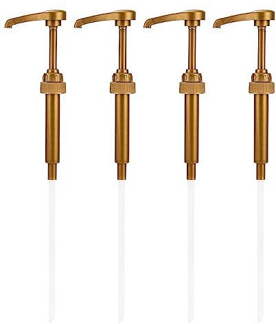 Coffee Syrup Pump 750ml Plastic Syrup Bottle Pump 4PCS Golden Syrup Pump Lotion Dispenser for Snow Cones Flavorings Kitchen