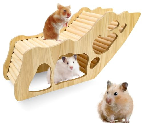 WPPQWP Hamster Haus aus Holz - Hamster Tunnel & Versteck für Zwerghamster, Rennmäuse & Degus (32 x 10,5 x 15,3 cm) - Stil 1