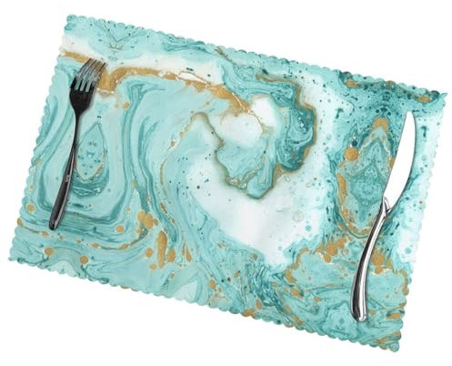 Grün-Gold-Marmor-Tischsets für den Esstisch, 6er-Set, waschbare Esszimmer-Matten für Küche, Esszimmer, Dekoration, Platzsets