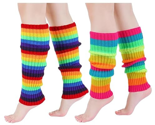 Aomhrek 2 Paar Stulpen Damen, Regenbogenstrick Regenbogenstrick, Leg Warmers Weich und Atmungsaktiv, Vielseitig Stulpen für Damen