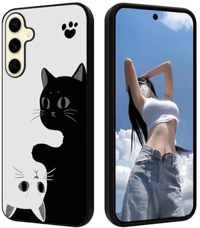 HopMore Handyhülle für Samsung Galaxy A15 4G / 5G Hülle, Weich Dünn Silikonhülle mit Muster Motiv, Stoßfest Schwarz Schutzhülle Soft TPU Handytasche Case Cover für Samsung A15, Schwarz-Weiße Katze