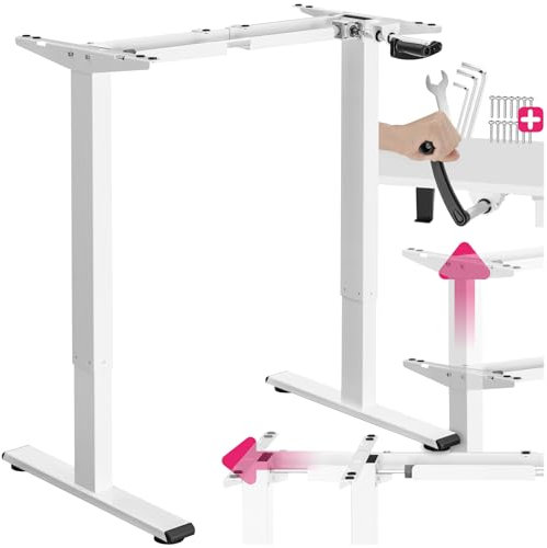 TecTake® Escritorio Ajustable en Altura con manivela, Estructura de Acero, Ancho Ajustable, Capacidad de Carga 70 kg, Mesa elevable, Escritorio Ordenador, Mesa Escritorio elevable - Blanco