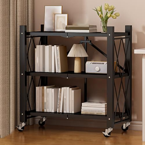 Zusammenklappbarer, installationsfreier Ausstellungsschrank, mehrschichtiger Lagerschrank, Design mit Rautenkreuz-Leitplanken, geeignet für Arbeitszimmer, Ecken usw. (Farbe: Schwarz, Größe: