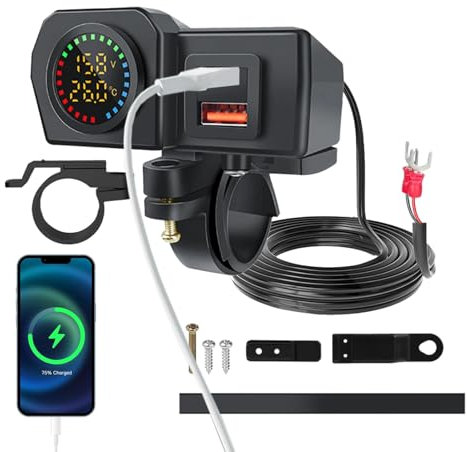 USB-Steckdose mit USB-Autoladegerät - Motorrad-Auto-Outlet - Schnellladebuchse für Motorräder, LKWs, Autos, Wohnmobile und E-Bikes