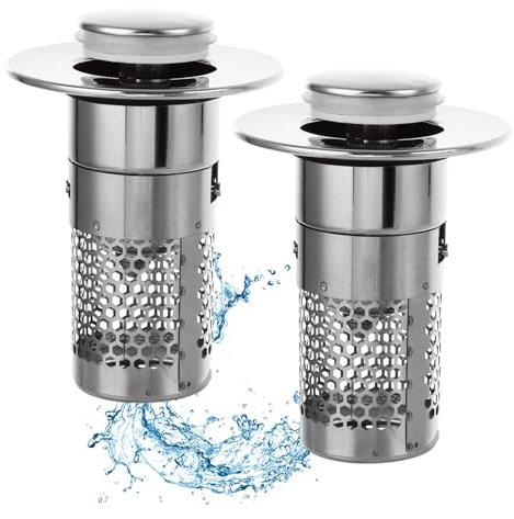 ASelected 2 Pcs Drain Plug for 34-40 mm Drain Holes, Stainless Steel Pop Up Drain Strainer with Hair Catcher, Universal Sink Plug for Kitchen, Bathroom, Wash Basin, Bathtubs