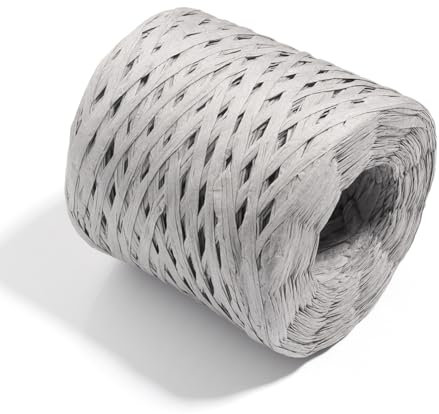 GreatRise 200 Meter Raffiabast Papierband Raffia Papierschnur Band Geschenkband Bindebast Dekoration Bastelband Dekoband für Verpackungen DIY Dekoration Blumensträuße Kunst Handwerk Grau