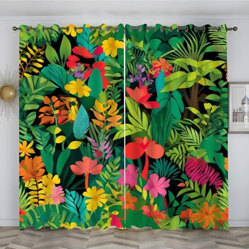 Gardinen Cartoon-Bilder, Vorhang Weicher Blickdichte Vorhänge Thermovorhang Kälteschutz Schlaufenschal 2er Set mit Ösen für Schlafzimmer Wohnzimmer Kinderzimmer, 245x140 cm(HxB), Blumen, bunt