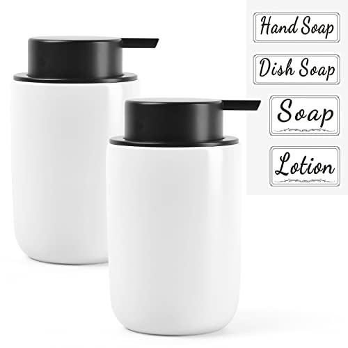 BosilunLife Seifenspender Spülmittelspender, 350 ml Seifespender Keramik Nachfüllbar, Großer Pumpenkopf, Stylisch und rutschfest, BPA-frei für Küche, Bad (Weiß, Flüssigseifenspender)