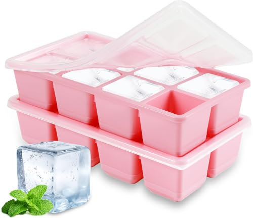 Bac à Glaçons en Silicone 4,5 cm Gros, JRISBO 2 Pack Moule Glaçon Carré XXL avec Couvercle et sans BPA, Empilable Bac a Glacon Barquette Plaque à Glaçons pour Whisky Café Cocktail