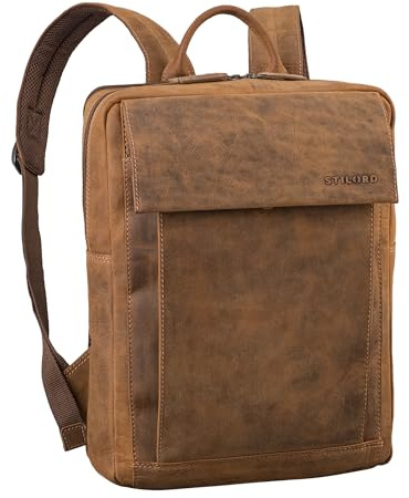 STILORD Eliano Echt Lederrucksack Damen und Herren - Moderner Rucksack mit Laptopfach 15-16 Zoll - Leder Laptop-Rucksack - Idealer Reiserucksack mit Trolley-Halterung Farbe:Bergamo - braun