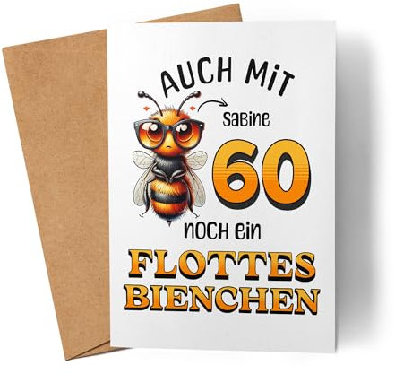 Kiddle-Design Personalisierte Geburtstagskarte 60. Geburtstag - Flottes Bienchen ist 60-60ter Geburtstag Lustige Karte Frau Frauen - Faltkarte inkl. Umschlag