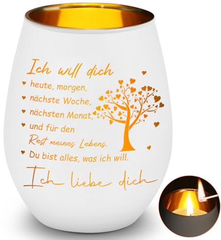 Windlicht mit Gravur Ich Liebe Dich, Windlicht Verlobung Hochzeit, Teelicht Glas Ich Liebe Dich, als Valentinstag Weihnachten Jahrestag Geschenk für Sie-B