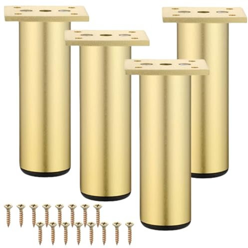 Lot de 4 pieds de meubles réglables en alliage d'aluminium, 200 mm, pour armoire, mobilier de bureau, canapé, métal (doré, 20 cm)