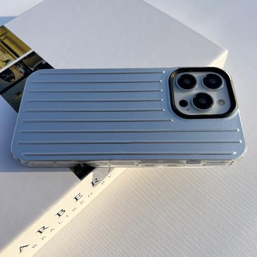 QGGNMGT Stilvolle Business-Gepäck-Telefonhülle für iPhone 16 15 14 13 12 11 Pro Max 16Pro 15Plus 14Plus Hülle Harte Streifen Silberhülle, Silber, Schwarz, Für iPhone 13 Pro