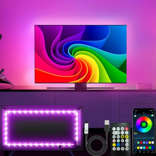 Bvokon 4m RGB LED Lichter für 32-65 Zoll TV Hintergrundbeleuchtung, Musik Sync Bluetooth APP/RF Fernbedienung Streifen Lichter USB Powered für Schlafzimmer/Gaming