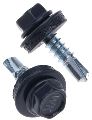 4.8x19mm Dachschrauben (RAL7024 Graphitgrau) Selbstbohrende Metall-zu-Metall-Schrauben mit Sechskantkopf und Dichtscheibe, Befestigungen für Blechdächer, Wellplatten, Verkleidung (250 Stk)