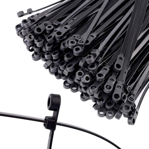 Gosknor 200uds 30cm Negro Bridas Cables con Orificio para Tornillo, Alta Resistencia Nylon Sujetadores Cables Bridas Cierre Automático para Gestión Interior & Exterior Organización Agrupamiento