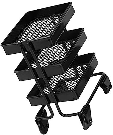 UKCOCO Simulierter Karrenspeicherregal Puppenzubehörspeicher Ornament Storage Puppenwagen mit Rädern Mini-Hauswagen puppenhaus lagerregal Eisen Black