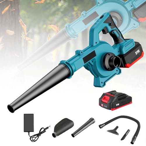 Leaf Blower Cordless, 21V Powerful Garden Blowers, 6 Variable Speed, 360 m³/h Air Flow, Vacuum and Shredder, Electric Handheld Blower for Cleaning Dead Leaves, Dirt, Snow (1500 mAh)