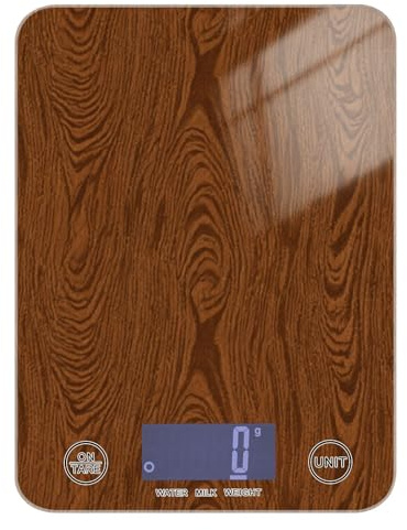 Brown Wood Grain Vintage Waterproof Kitchen Scales for Food 11lb/0.18oz, 5kg/5g Small Scales with 4 Unit for Baking Baking Dieting (Batteries not Included)