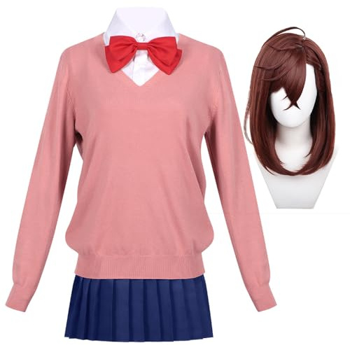 Zhongkaihua Momo Ayase - Costume da cosplay anime giapponese JK, set da scuola include maglione lavorato a maglia rosa, camicia bianca e gonna a pieghe blu, per donne, abiti per Halloween