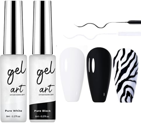 White Gel Nail Polish Liner & Black Gel Nail Polish Liner - 2 Colors French Nail Art Kit - French Manicure Nail Polish Set - Soak Off gel Polish liner Set For Fineliner Women DIY