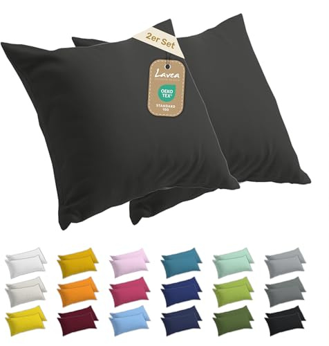 Lavea® 2er Set Kissenbezug 40x40 - Anthrazit | 100% Baumwolle Jersey – Weiche Kissenhülle & Kopfkissenbezüge, OEKO-TEX® Standard