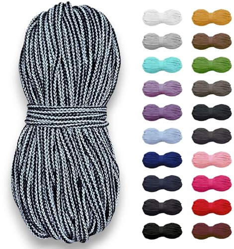 5m Baumwollkordel 5mm, Kordel, Schnur, Turnbeutel, 21 Farben (Dunkelblau-Weiß)