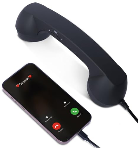 2026 Retro-Telefonhörer für Handys, kompatibel mit iPhone-Adapter, Vintage-Festnetz-Stil für mobile Videokonferenzen, Arbeitsgespräche und Heim-/Bürokommunikation (schwarz)