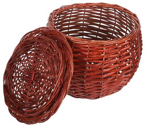 jojofuny Cesta de Almacenamiento de Mimbre Grande con Tapa Huevera de Encimera para Huevos y Frutas Organizador Rústico de Cocina Cesta de Frutas con Tapa para Hogar