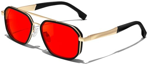 KANASTAL Retro Polarised Square Sunglasses Spring Hinge Metal Unisex UV400 | Ideal for Driving, Fishing, Walking, Holidays and Other Outdoor Activities