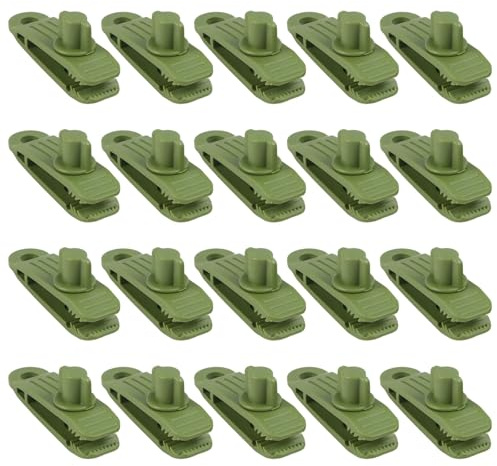 QOXEZY Lot de 20 pinces crocodiles en plastique robuste pour fixation de tente, ancrage de corde élastique et utilisation temporaire des abris temporaires, force de préhension de 70 kg (vert)