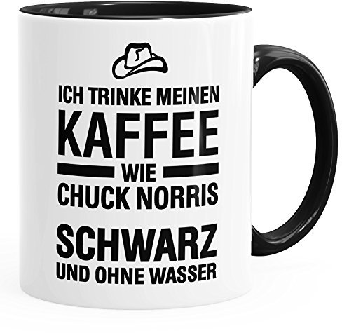 MoonWorks Ich trinke Meinen Kaffee wie Chuck Norris - schwarz und ohne Wasser Tasse schwarz Unisize