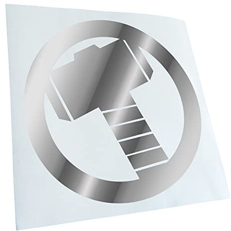 Kiwistar - Autoaufkleber - Chrom - 10x10cm Mjölnir - Thors Hammer - Heckscheibe Auto Aufkleber wetterfest für Kfz LKW Mofa Truck - Sticker außen selbstklebend Tuning Zubehör für Fenster Fahrzeug