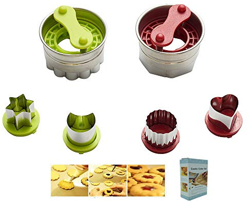 Jam Filled Torte Linzer Classic Cookie Cutters Set - Heart, Star, Moon | 430 Stainless Steel, Non Stick, 6 Cutters, 8 Shapes