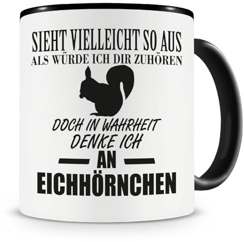 Samunshi® Tasse Eichhörnchen Deko mit Spruch Geschenke Geburtstag Kaffeebecher Kaffeetasse Becher H:95mm/D:82mm schwarz