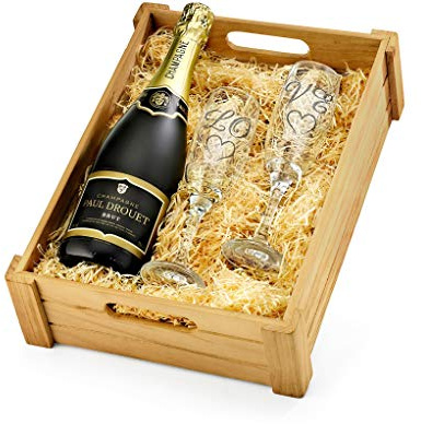 Anniversary Champagne Gift Set - Champagne Hamper with 'Love' Engraved Flutes and Brut Sparkling Wine - Bubbly Gifts for Couples, Anniversaries and Other Occasions, from Regency Hampers