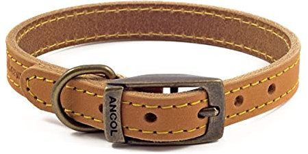 Ancol Timberwolf Premium Leather Dog Collar - Comfortable Durable Pet Training Accessory - Mustard Bridle Leather - Soft Supple Waterproof Treated - 39-48cm Size 5