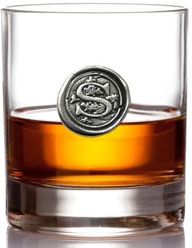 English Pewter Company 11oz Whisky Glass Tumbler with Monogram Initial - Personalised Gift with Your Choice of Initial (S) [MON119]