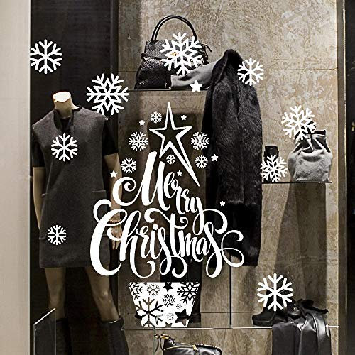 kina - UVNT0120 Vetrofanie Natalizie Adesivi Decorazione Vetrine Negozi Trasparente Removibile Riposizionabile - Albero Natale Ing Merry Christmas Buone Feste Happy New Year 90x35 cm