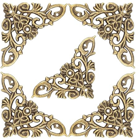 12PCS Antique Corner Protectors Metal Hollow Corner Protectors for Book Scrapbook Photo Album Jewellery Wooden Box Protectors (Large)